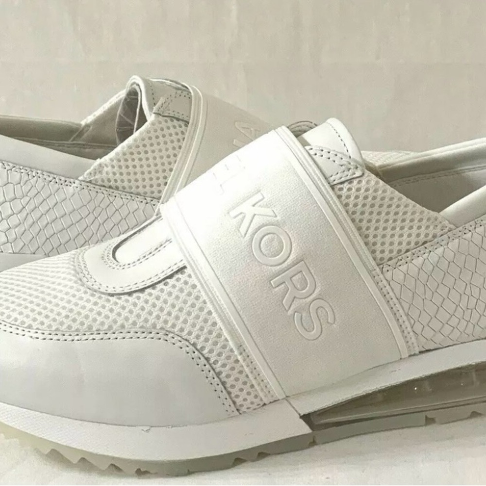Michael Kors Felix White Snake Skin & Mesh Slip-On Sneakers 7m